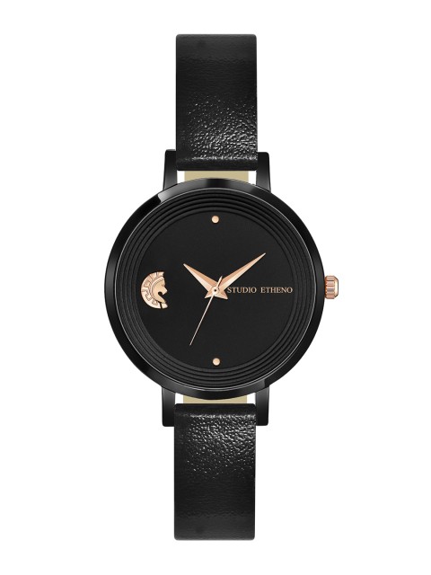 

STUDIO ETHENO Women Black Studio Etheno Analogue Leather Watch AS-RING-BLK