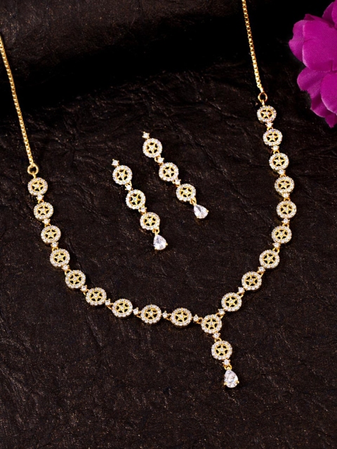 

Voylla Gold Plated White CZ Studded Jewellery Set
