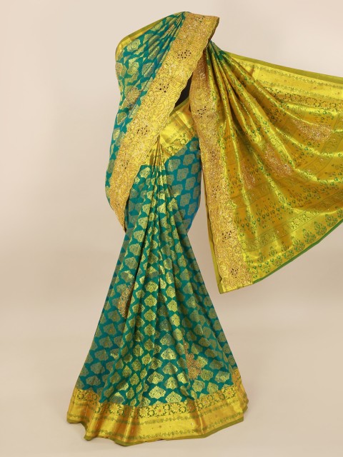 

Pothys Green & Gold-Toned Pure Silk Woven Design Kanjeevaram Saree