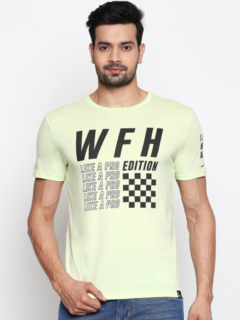 

People Men Green & Black Printed Round Neck T-shirt