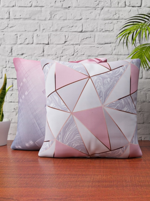 

SHIVANAA HOMES White & Grey Set of 2 Geometric Square Cushion Covers