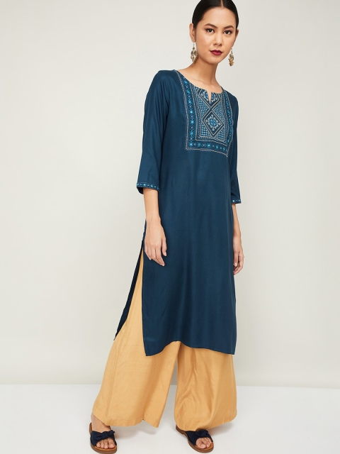 

Melange by Lifestyle Women Teal Blue Yoke Design Straight Kurta