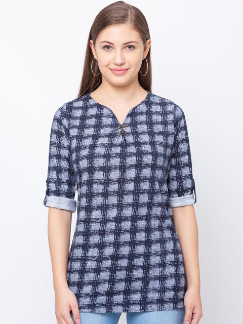 

Juliet Women Navy Blue Checked Top