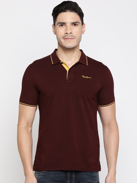 

Pepe Jeans Men Burgundy Solid Polo Collar T-shirt