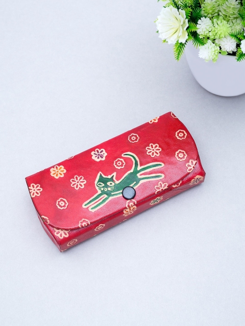 

Golden Peacock Red & Green Hand-Painted Leather Sunglasses Case