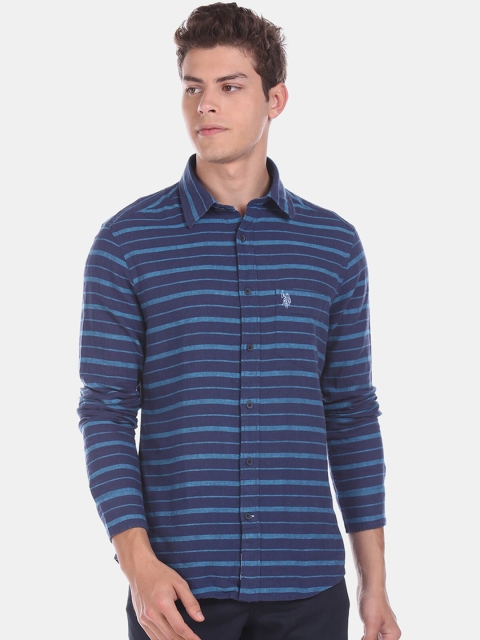 

U.S. Polo Assn. Men Blue Regular Fit Striped Casual Shirt