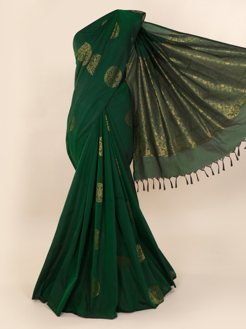 

Pothys Green & Gold-Toned Silk Cotton Woven Design Saree