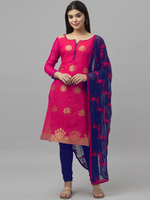 

Satrani Pink & Blue Cotton Blend Unstitched Dress Material