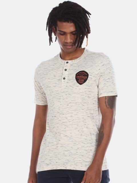 

Cherokee Men Off-White Solid Henley Neck T-shirt