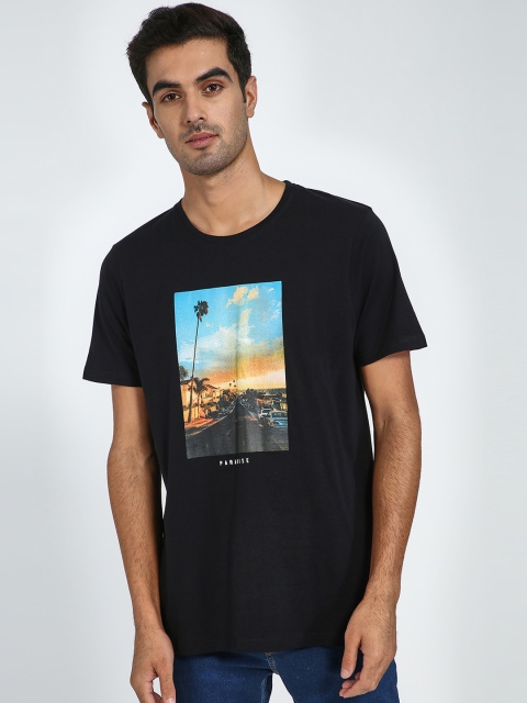 

Blue Saint Men Black Printed Round Neck T-shirt