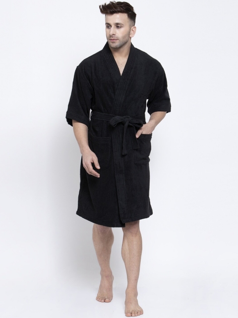 

Trident Men Black Solid 300 GSM Bath Robe