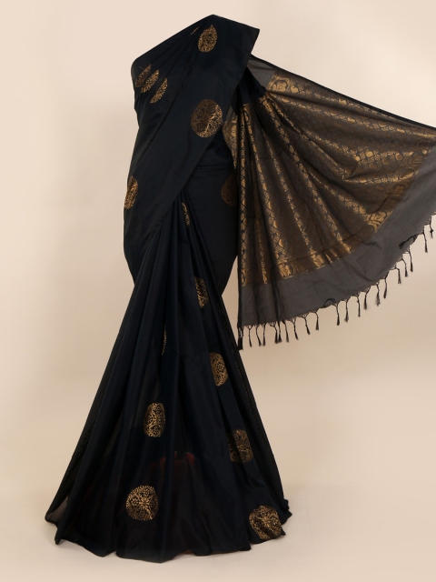 

Pothys Black & Bronze-Toned Silk Cotton Woven Design Saree