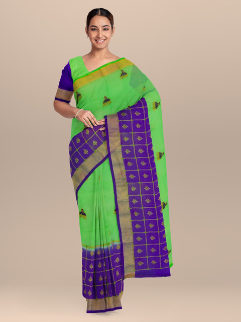 

KLM Fashion Mall Green & Blue Silk Blend Woven Design Saree