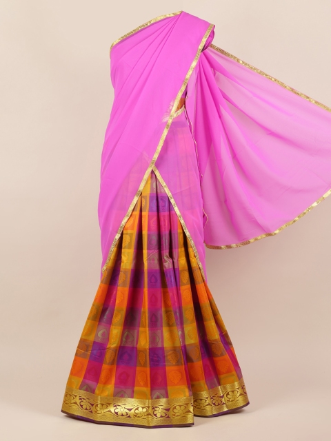 

Pothys Lavender & Maroon Poly Chiffon Woven Design Half Saree
