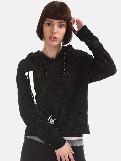 

Sugr Women Black Printed Hooded Active Sweatshirt