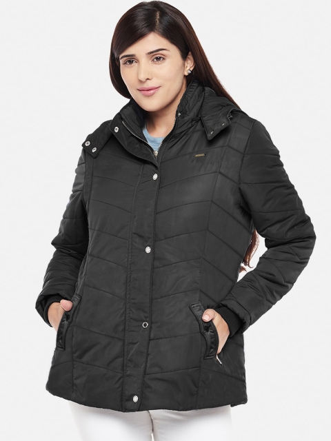 

Kosha Women Black Solid Windcheater and Water Resistant Padded Jacket