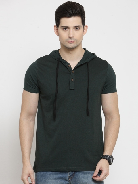 

Kalt Men Green Solid Hood T-shirt