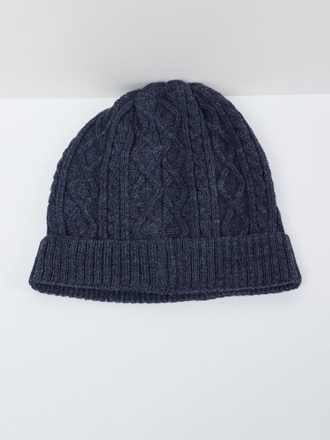 

max Men Navy Blue Self Design Beanie