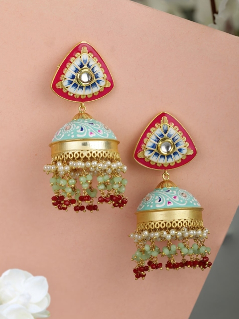 

Priyaasi Gold-Plated & Pink Dome Shaped Jhumkas