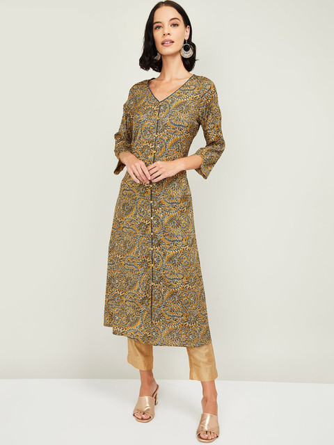

Melange by Lifestyle Women Yellow & Blue Floral Printed A-Line Kurta