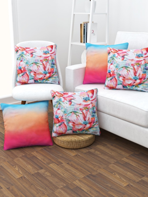 

SHIVANAA HOMES Set of 5 Off-White & Blue Floral Square Cushion Covers