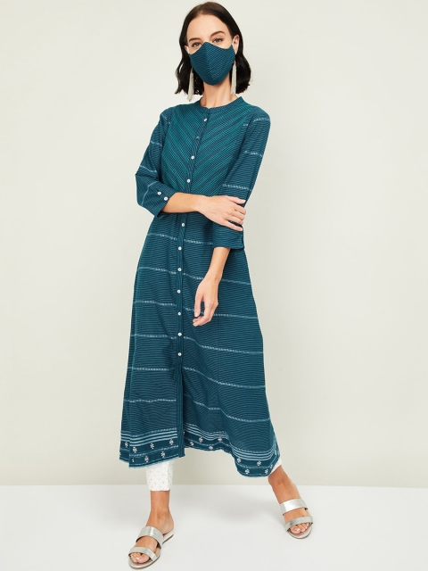 

Melange by Lifestyle Women Blue Green Striped A-Line Kurta