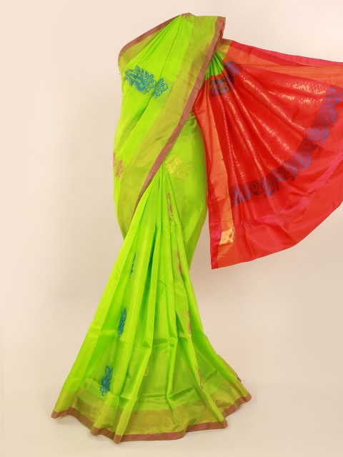 

Pothys Green & Red Pure Silk Colourblocked Saree