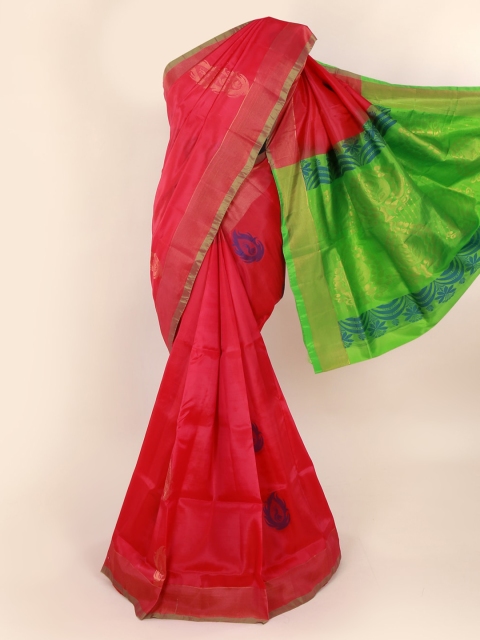 

Pothys Pink & Green Pure Silk Woven Design Saree