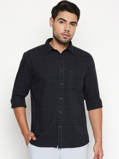 

Basics Men Charcoal Grey Slim Fit Checked Casual Shirt