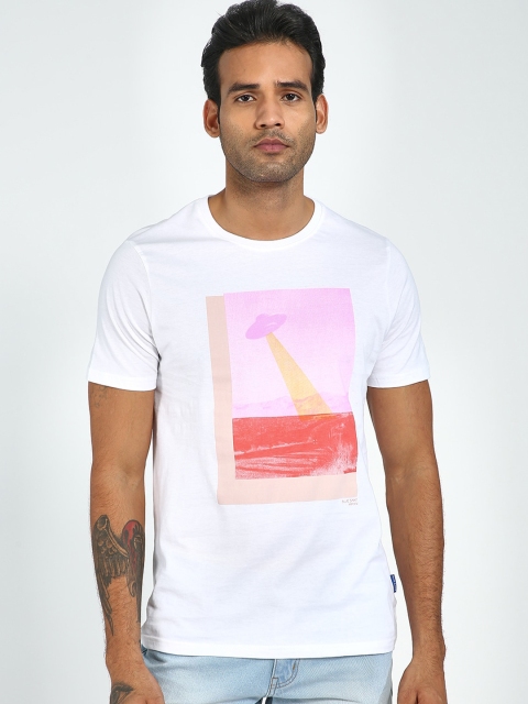 

Blue Saint Men White Printed Round Neck T-shirt