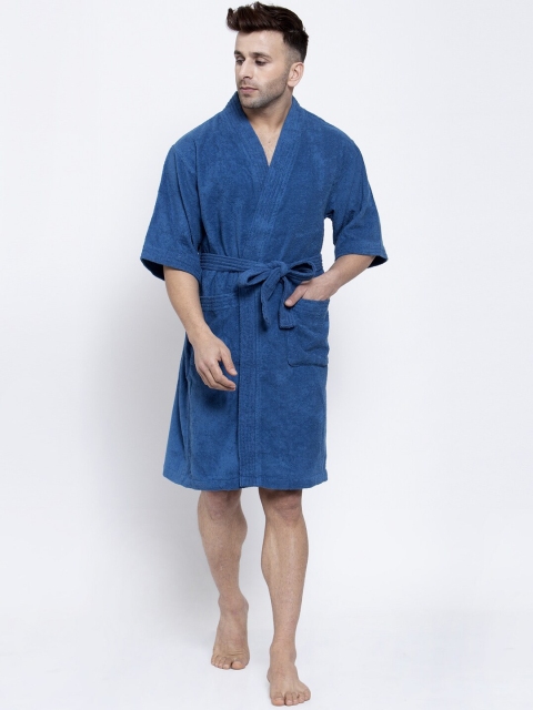 Trident Men Blue Solid 300 GSM Bath Robe