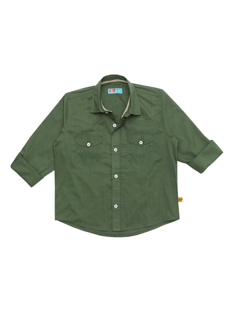 

Kid Studio Boys Olive Green Regular Fit Solid Cotton Casual Shirt