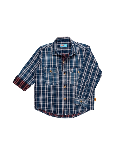 

Kid Studio Boys Navy Blue Regular Fit Checked Casual Shirt