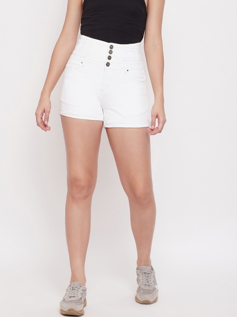

Madame Women White Solid Regular Fit Denim Shorts