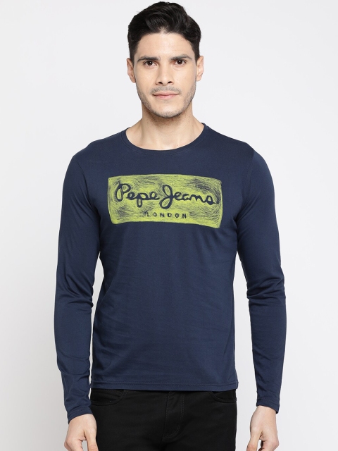 

Pepe Jeans Men Blue Brand Logo Printed Round Neck T-shirt
