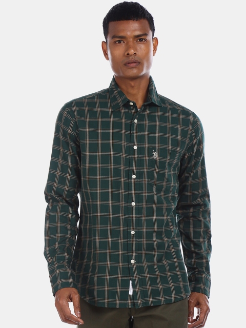

U.S. Polo Assn. Men Green & Beige Regular Fit Checked Casual Shirt