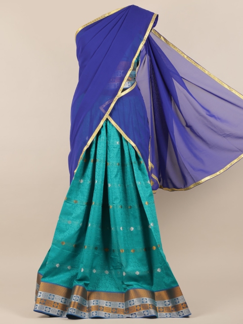 

Pothys Blue & Gold-Toned Poly Chiffon Woven Design Traditional Half Saree