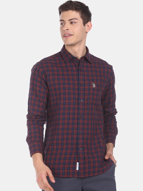 

U.S. Polo Assn. Men Rust & Navy Blue Regular Fit Checked Casual Shirt