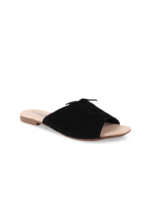 

Shoetopia Girls Black Solid Suede Open Toe Flats
