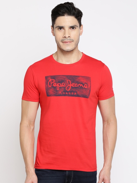 

Pepe Jeans Men Red Brand Logo Printed Round Neck T-shirt