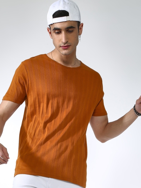 

Blue Saint Men Brown Self Design T-shirt