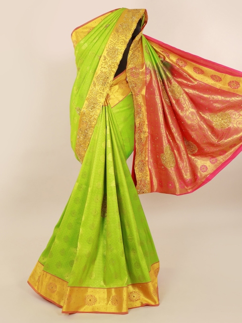 

Pothys Green Pure Silk Woven Design Kanjeevaram Saree