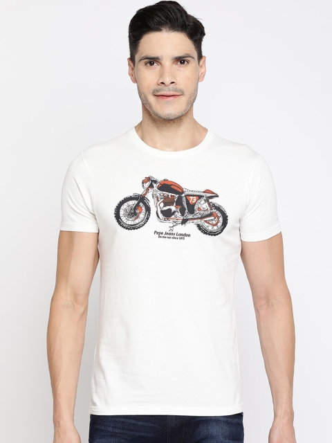 

Pepe Jeans Men Off-White Printed Round Neck T-shirt