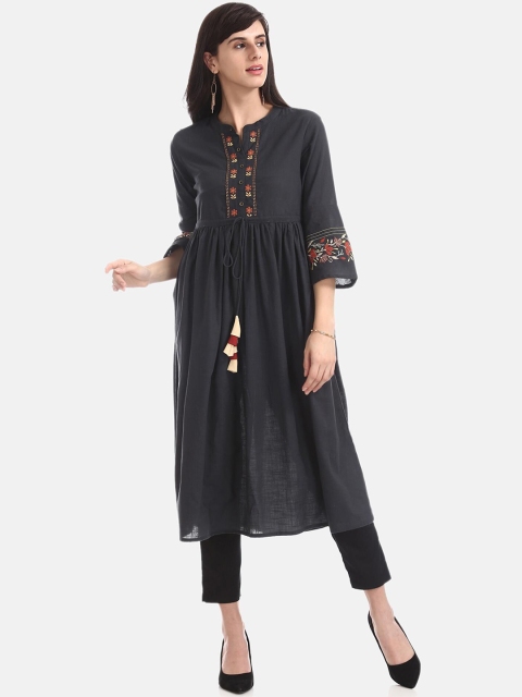 

Anahi Women Charcoal Yoke Design Anarkali Kurta