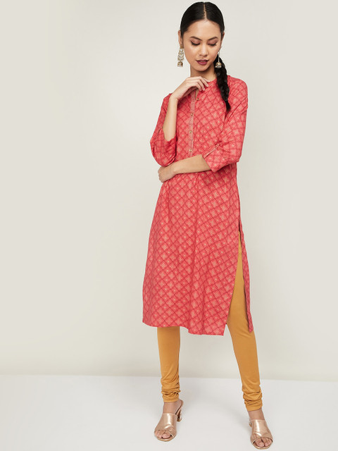 

Melange by Lifestyle Women Coral Pink Printed Straight Kurta