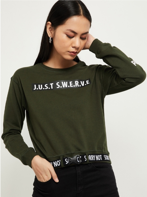 

max Women Green & Off-White Printed Sweatshirt