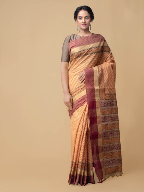 

Unnati Silks Cream-Coloured Pure Cotton Printed Mangalagiri Saree