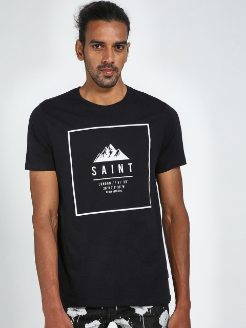 

Blue Saint Men Black Printed Round Neck T-shirt