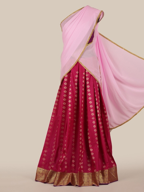 

Pothys Pink & Maroon Poly Chiffon Woven Design Lehenga Half Saree