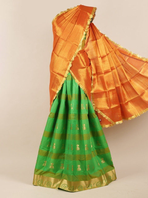 

Pothys Orange & Green Tissue Woven Design Half Saree